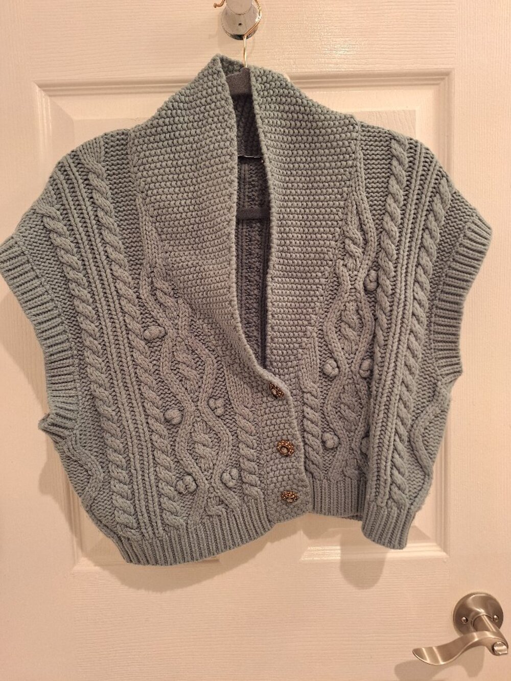 Zara blueish-teal cardigan, size M-L, knit with sparkly button detail